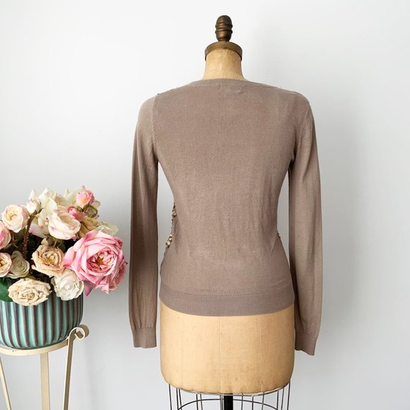 LOVE 21 Brown Knitted Size XS Cotton Cardigan with Gold Sequins Adornment - Picture 5 of 7
